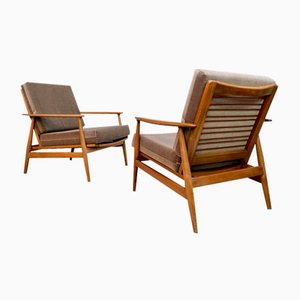 Vintage German Walnut Lounge Chairs, 1960s, Set of 2