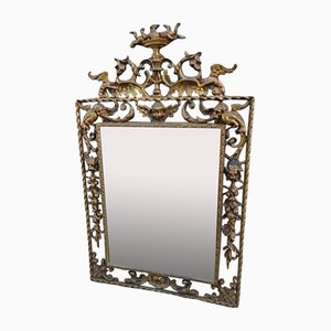 Gothic Bronze and Crystal Mirror with Religious Motifs