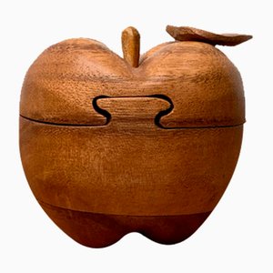 Caja secreta vintage en forma de manzana de teca, años 70