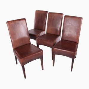 Sheepskin Leather Dining Table & Chairs, 1970s, Set of 4