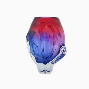 Vintage Czech Bohemia Chribska Glass Vase by Josef Hospodka in Blue & Red Ombre