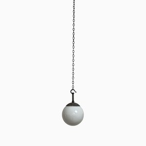 Vintage Industrial Round Church Ceiling Pendant Lamp with Milk White Opaline Glass Globe