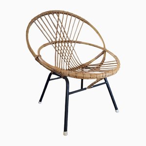 Vintage Rattan and Steel Lounge Chair by Rohé Noordwolde, 1950s