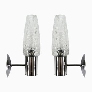 Glass and Chrome Metal Wall Lamps, 1960s, Set of 2