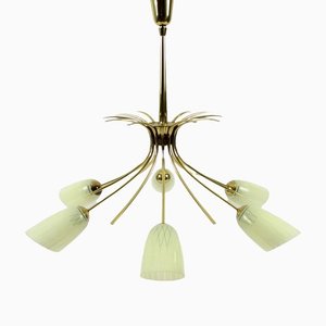 Brass and Glass Chandelier, 1950s