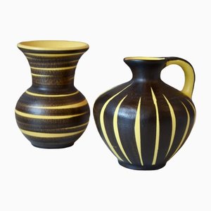 Zweifarbige Vasen in Gelb & Schwarz, 2er Set