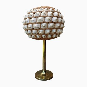 Vintage Rattan and Brass Table Lamp, 1960s