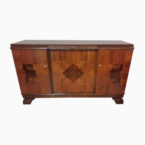 Inlaid Wood Sideboard with Marble Top