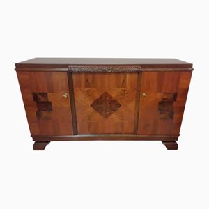 Sideboard aus Holz mit Intarsien und Marmorplatte