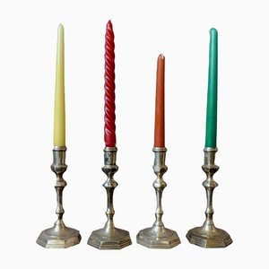 Silver Metal Candlesticks, Set of 4