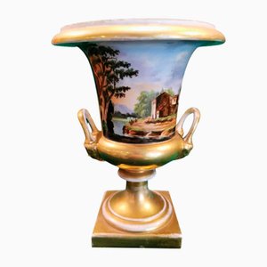 French Restoration Style Medici Vase in Porcelain de Paris Hand Painted in Pure Gold