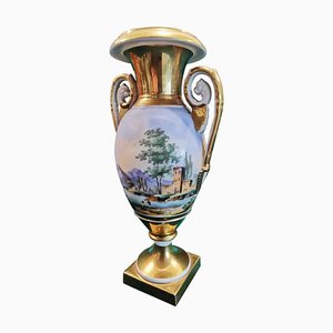French Napoleon III Style Vase in Porcelain de Paris Hand-Painted in Pure Gold
