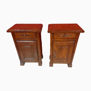 English Oak Bedside Tables with Drawers and Locking Doors, Set of 2