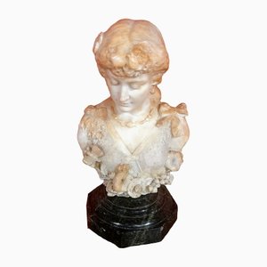 Italian Bust on Stand, 19th-Century, Alabaster & Marble
