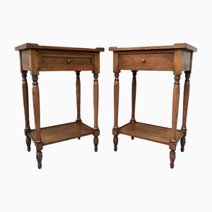 20th Century French Walnut Nightstands with Drawers and Shelves, Set of 2