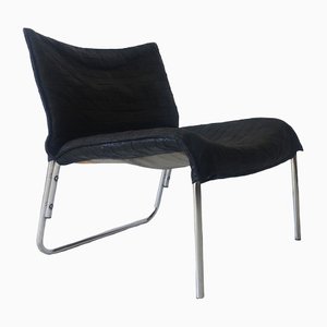 Black Leather & Chrome Metal Easy Chair, 1970s