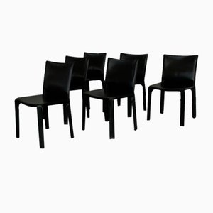 Black Leather Cab 412 Chairs & Armchairs, Set of 6