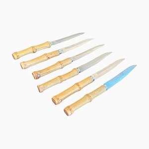 Bamboo Cheese Knives, France, 1960s, Set of 6