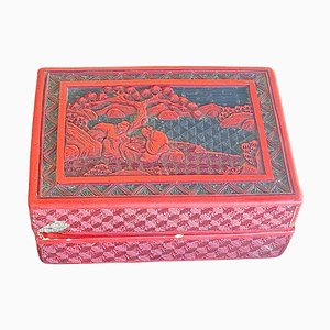 Caja china antigua lacada con tapa, década de 1880