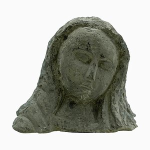 Escultura de rostro de mujer Tufa, Italia, años 60