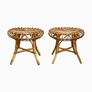 Bamboo and Rattan Stools by Franco Albini, Italy, 1960s, Set of 2