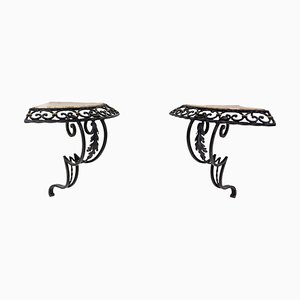 Small French Art Deco Wall-Mounted Corner Console Tables, Set of 2