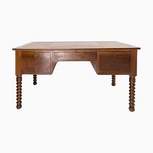 French Louis Philippe Walnut Desk with Leather Top, 1800s