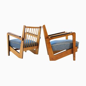 Czechoslovakian Cubist Armchairs, 1930s, Set of 2