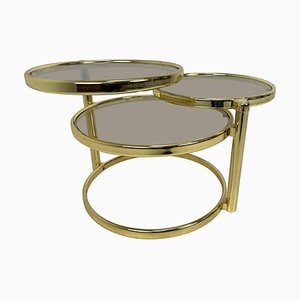 Mid-Century French Brass Coffee Table with Rotating Shelves, 1970s