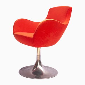 Silla giratoria italiana Mid-Century en naranja y rojo, años 60