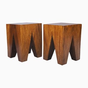 Solid Wood Tree Root Stool or Side Tables, 1980s, Set of 2