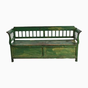 Antique Hungarian Dark Green Settle Bench