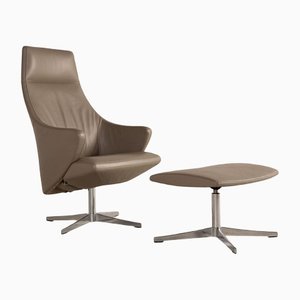 Beige Leather Züco Armchair with Footstool from 4+ Relax AA08