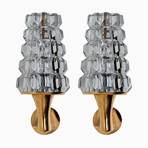 Lead Crystal Wall Light with Brass Frame by OTHR, France, 1970s