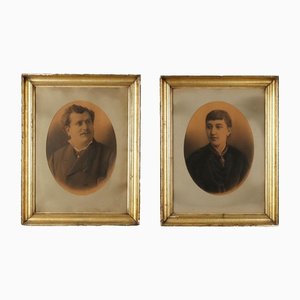 Pietro Mulazzi, Portraits of a Couple, 1883, Pencil on Paper, Framed, Set of 2