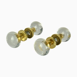Double Round Push and Pull Door Knobs in Acrylic and Brass, Set of 2