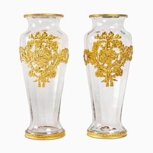 Napoleon III Crystal and Gilt Bronze Vases, Set of 2