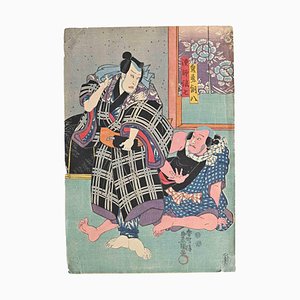 Stampa Utagawa Kunisada, scena Kabuki, metà XIX secolo