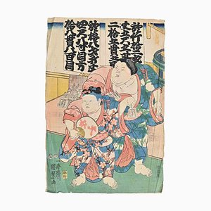 Stampa Utagawa Kunisada, scena Kabuki, metà XIX secolo