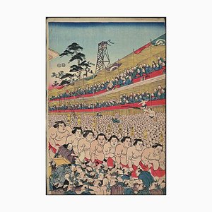 Utagawa Kunisada, Sumo Tournament, Woodblock Print, Mid-19th-Century