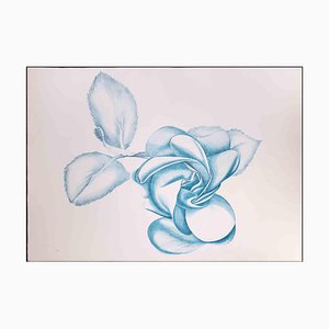 Giacomo Porzano, Blue Rose, Original Etching, 1970s