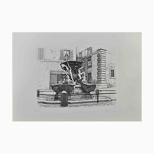 Giuseppe Malandrino, Turtle Fountain, Rome, Original Etching, 1950s