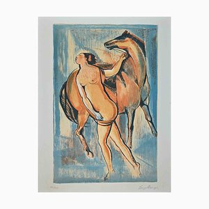 Enzo Assenza, Woman With Horse, Original Etching, 1970s