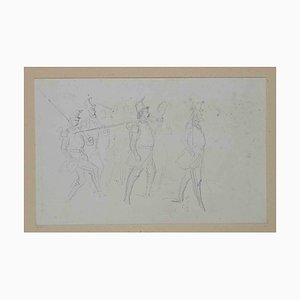 Victor Adam, Soldats, Dessin Original au Crayon, 1850s