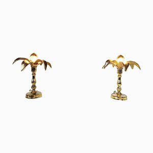 Brass Flower Table Lamps, 1970s, Set of 2
