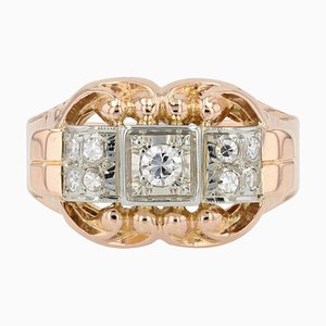 French 18 Karat Rose Gold and Platinum Ring with Diamonds, 1940s