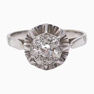 Vintage 18k White Gold and Platinum Ring with Diamonds