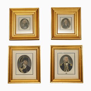 Antique Victorian Naval Lords Prints with Giltwood Frames, Set of 4