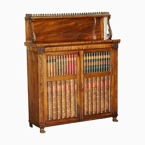 Antique Regency Mahogany, Brass and Leather Chiffonier Sideboard with Faux Book Front, 1810s