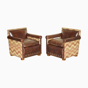 Brown Leather and Kilim Marlborough Lounge Chairs by Andrew Martin, Set of 2
